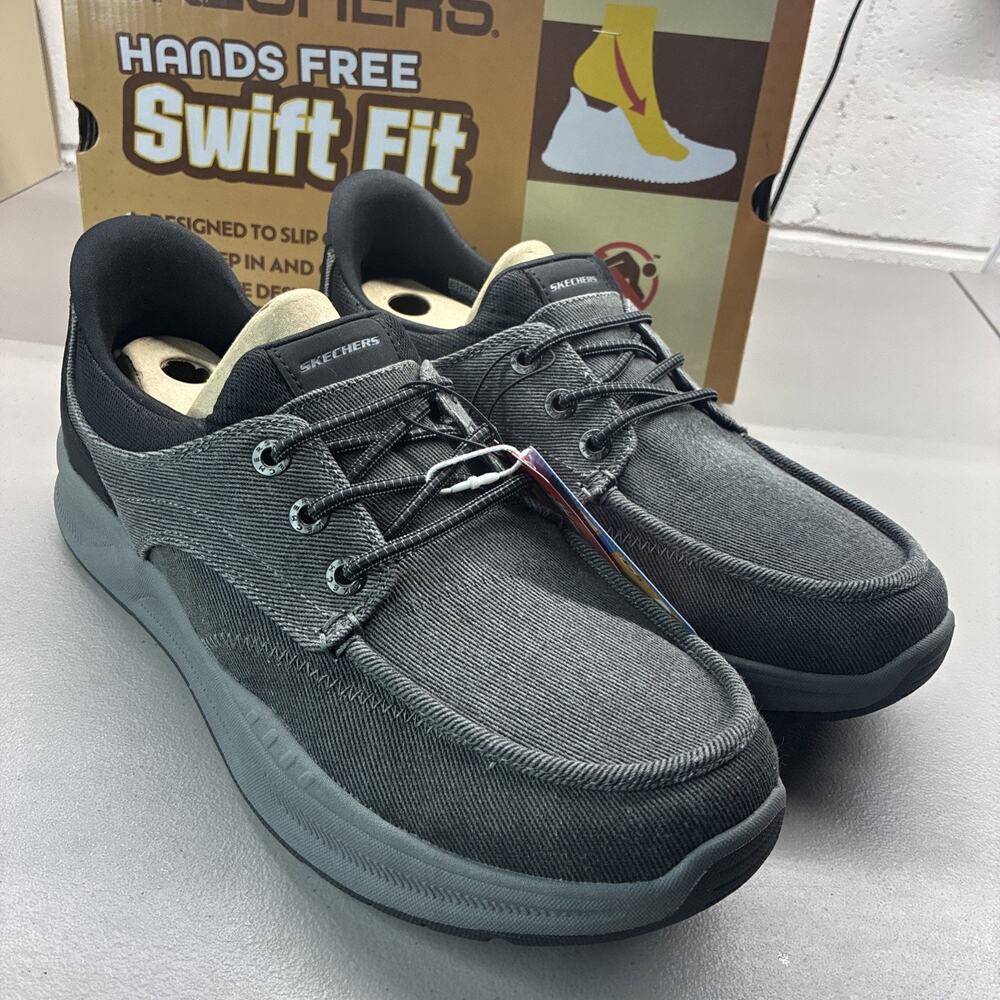 NEW Skechers Hands Free Swift Fit Canvas Shoes MENS Black Lace Up Sneakers 12